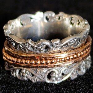 Or Paz / Paz Creations Sterling Silver 925 & Rose Gold Wide Band Spinner Ring